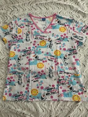 Disney Olaf Print Kids Pajama Top - White, Pink & Yellow
